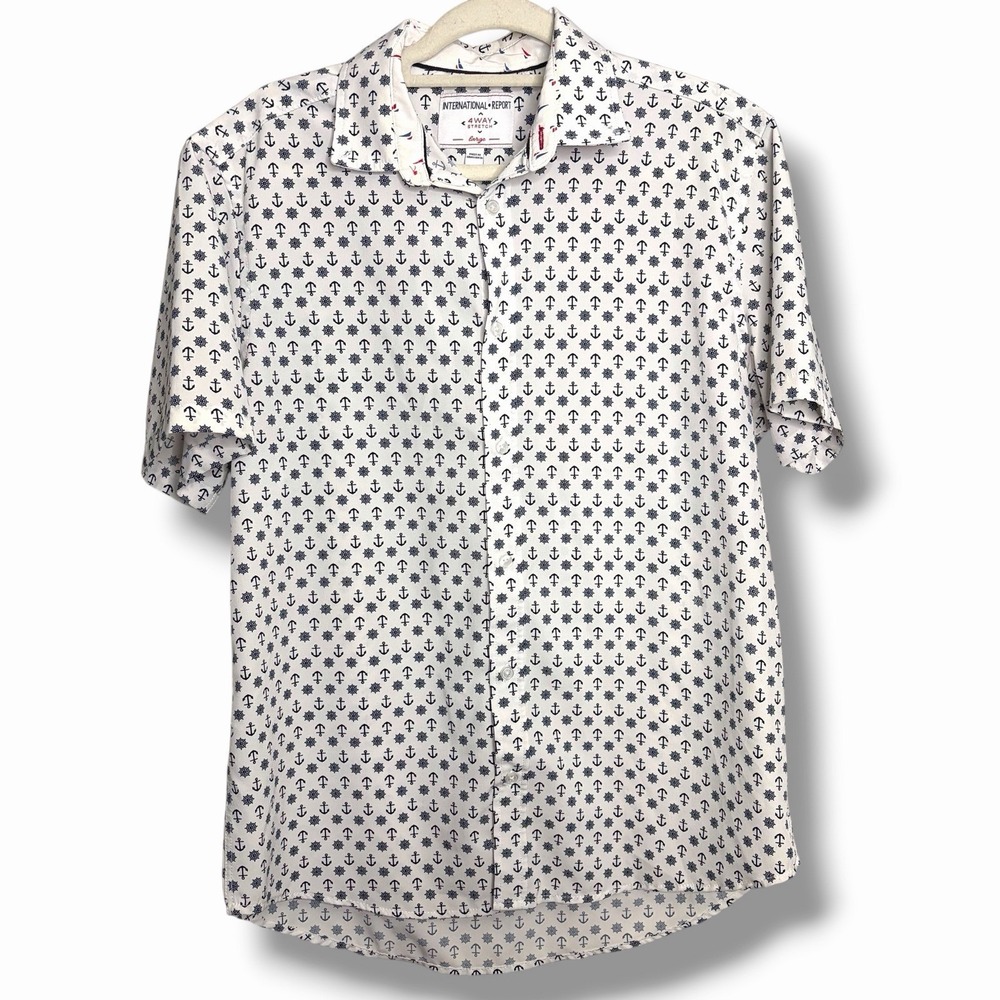 International Report 4 Way Stretch Men's Large Polo Shirt Anchor Sailing Graphic